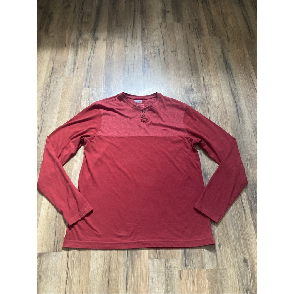 Levi's Henley Shirt Mens Medium Red Long Sleeve Casual Button Pullover
